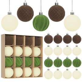 Artmag 16 Pcs Velvet Christmas Balls Hanging Ornaments Set, Shatterproof Plastic Flocked Christmas Tree Balls Xmas Decorations Festival Holiday Party Decor (Beige,Green,Brown,2.36 Inch)