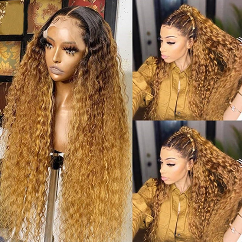 Fabimiya Curly Human Hair Wig Omber T 27 Lace Frontal