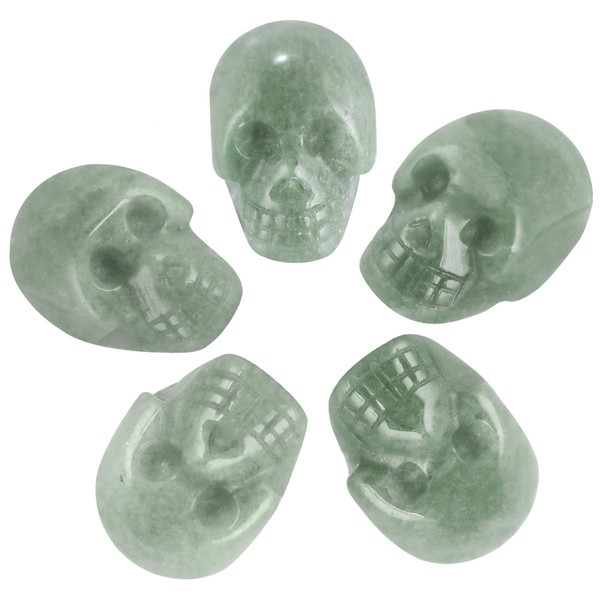 mookaitedecor 1 Inch Green Aventurine Crystal Skull Sculpture Set of