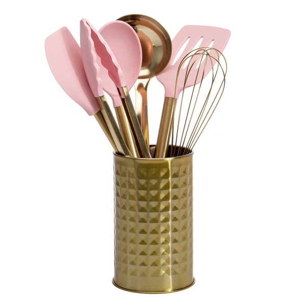 Paris Hilton Kitchen Set Tool Crock with Silicone Cooking Utensils,