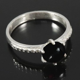 JEWELSTREZORO Cabochon-Schwarzer Onyx Edelstein-für Herren und Damen,Geschenkartikel, 925er-SterlingSilber Band Ring Schmuck TSR358BY_29 (75 (23.9))