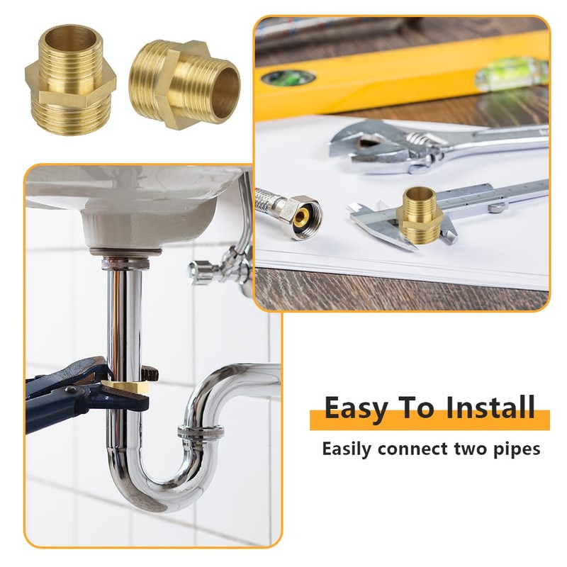 Flintronic 4PCS Brass Tap Valve Connector, G3/8 Inch Brass Double