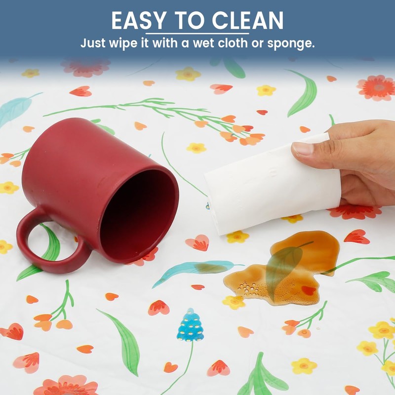 Round Table Protector Wipeable Circle Tablecloth Elastic Edged Fitted Table