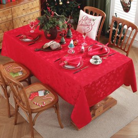 Honellaty Christmas Rectangular Tablecloth, Spillproof Wrinkle Resistant Jacquard Table Cloth with Christmas Holiday-Themed Patterns for Dining Room & Holiday Decoration (Red,60" x 84" (6-8 Seats))