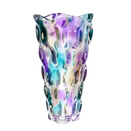 9 inch Tall Colorful Glass Vases for Flowers, Unique Hand Blown Glass Flower Vase, Large Iridescent Purple Vase Table Centerpiece for Floral Bouquet Decorations