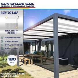 Windscreen4less 12' x 14' Sun Shade Sail Straight Edge Sun Shade Canopy Cover Outdoor with Grommets D-Ring UV Block for Pergola Backyard Patio (Gray White Stripe)