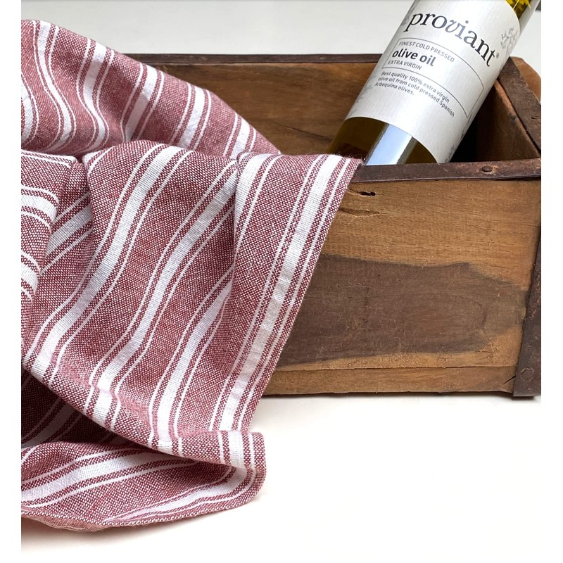 Cotton Tea Towel 70 x 50 cm Stripes Dark Red/White