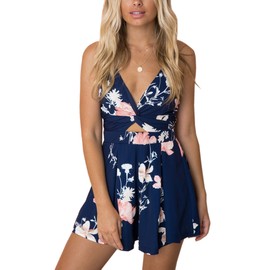 Angashion Mameluco sexy con cuello en V y tirantes delgados para mujer, pantalones cortos de playa, XS-3XL, 0697 Azul, S