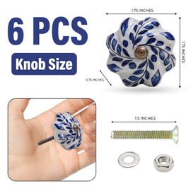 TRINCA-FERRO Set of 6 White and Blue Floral Ceramic Knob for Dresser Drawers Kitchen Cabinets Laundry Room Closet Doors Knobs for Interior/Exterior | Office | Bedroom | Bathroom | Kitchen |