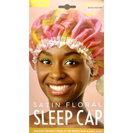DONNA Satin Floral Sleep Cap Stays on All Night, Superior Strech, Sleep Cap for Women Yellow Color