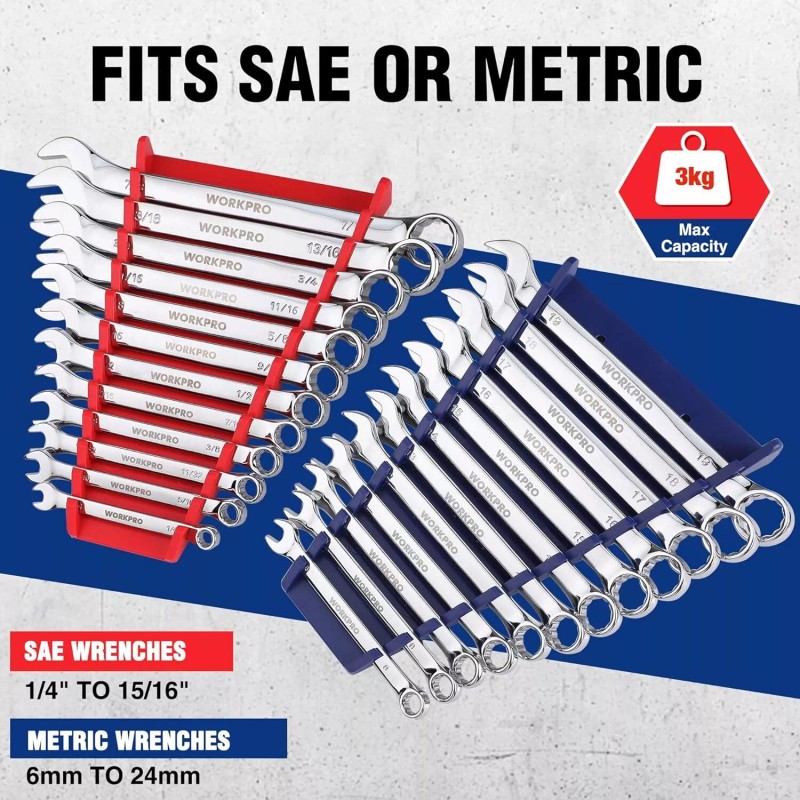 WORKPRO 2-Pack 12-Piece Magnetic Wrench Holder Set SAE&Metric Wrench Organizer
