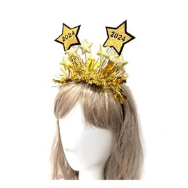 Dusenly 2024 Happy New Year Headband Tiara Gold Silver Glitter Star Sequins Hairband Hair Accessory for 2024 New Years Eve Party Decorations (Gold)