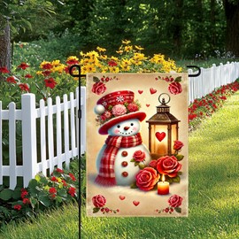 BlissYard Christmas Garden Flag Romantic Snowman Rose For Girls or Boys Gifts Outdoor Decor 12x18 Inch Polyester Festive Winter Wonderland Yard Banner Flags Holiday Welcome Display