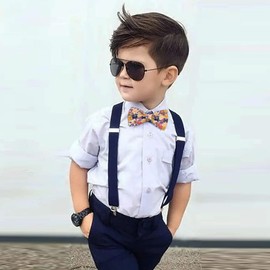 KAWAMOUSE Adjustable Pre-tied bow tie for toddler Boys (Silk Scarf Hibiscus Flowers White Pattern) Elegant Cute Bowties for Dogs Cats Pets