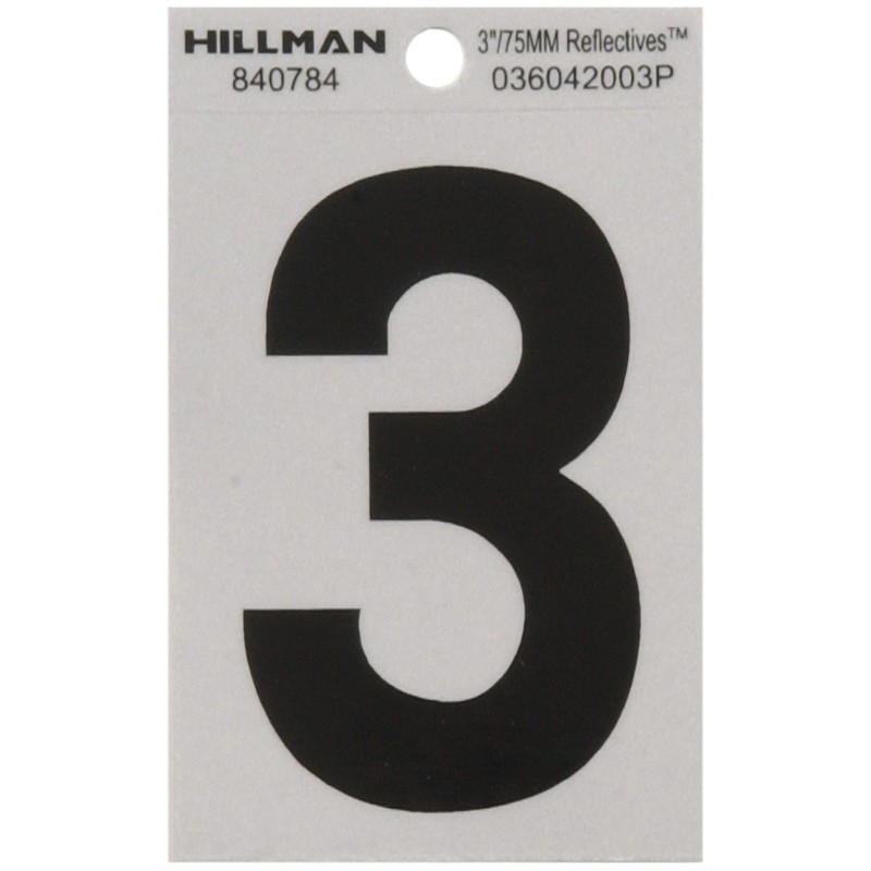 Hillman 840784 3" Black and Silver Reflective Poly-Film Adhesive Number