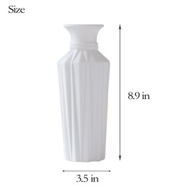 White Ceramic Vases Flower for Home Décor Modern Boho Vase for Living Room Pampas Floor Tall Geometric Vase (8.9in) (WhiteB)