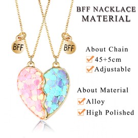 Best Friend Necklace - Bff Necklace for 2 Girls, Magnetic Heart Friendship Necklace | Matching Best Friend Necklaces for 2 Girls Kids Pink & Blue Loving Heart Pieces Jewellery Gifts for Women, Gold