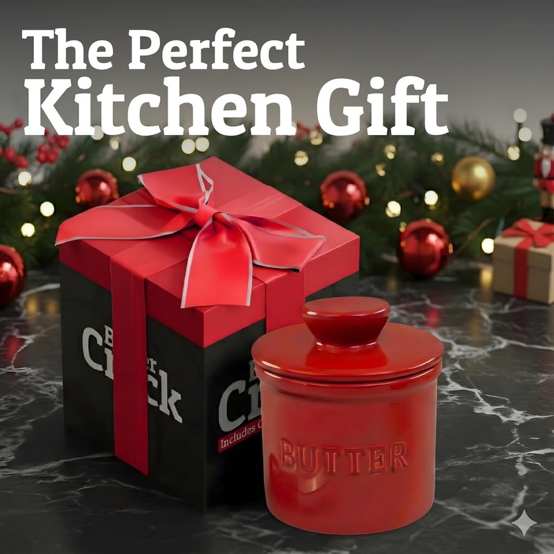 PriorityChef Butter Crock with Lid with Water Line, Ceramic French