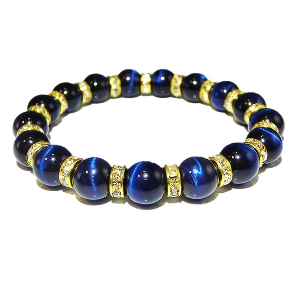 [Larger Size 20 cm Men's] [Success Stone That Out A] GOLD SERIES BLUE TIGER EYE Natural Stone [AAA] [Power Stone bracelet men's L] < Luck, Money, Work, Luck Gambling Luck MAGIC FOR Purifying Crystal > 叶 Stone