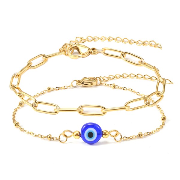 MANVEN Evil Eye Bracelet for Women, 18 K Gold-Plated, Nazar