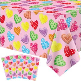 Pack of 4 Disposable Pink Valentine's Day Tablecloths Colourful Heart Rectangular Tablecloth Waterproof Mother's Day Tablecloth for Engagement Anniversary Party Wedding Anniversary Party Accessories