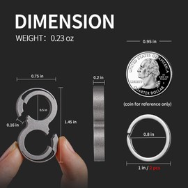 FEGVE Titanium Key Ring Clip with 2 * 1 Inch Stainless Steel Key Rings,Small Key Holder Quick Release Keychain Accessories for Home Car Keys - 2pcs