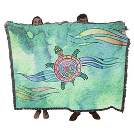 Pure Country Weavers Painted Turtle Blanket by Laurie Prindle - Animal Spirit Totems Gift Tapestry Throw Woven from Cotton - Made in The USA (72x54)