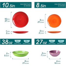 vancasso Bonita Dinnerware Sets, 24 Pieces Multicolor Stoneware Dinner Set for 6, Handpainted Spirals Pattern Ceramic Plates and Bowls Sets Kitchen Plate Set