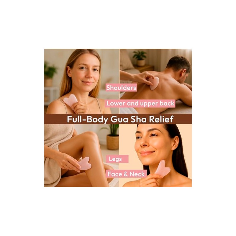 Herramienta facial Gua Sha de cuarzo rosa, cristal en forma