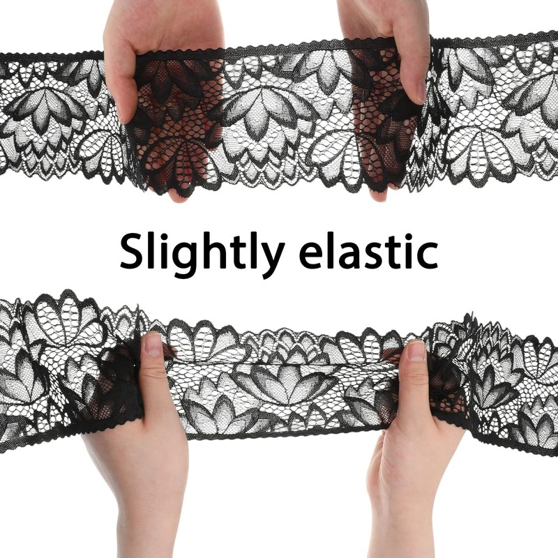 5 Yards Black Lace Trim Ribbon, 4 Inch Vintage Lace