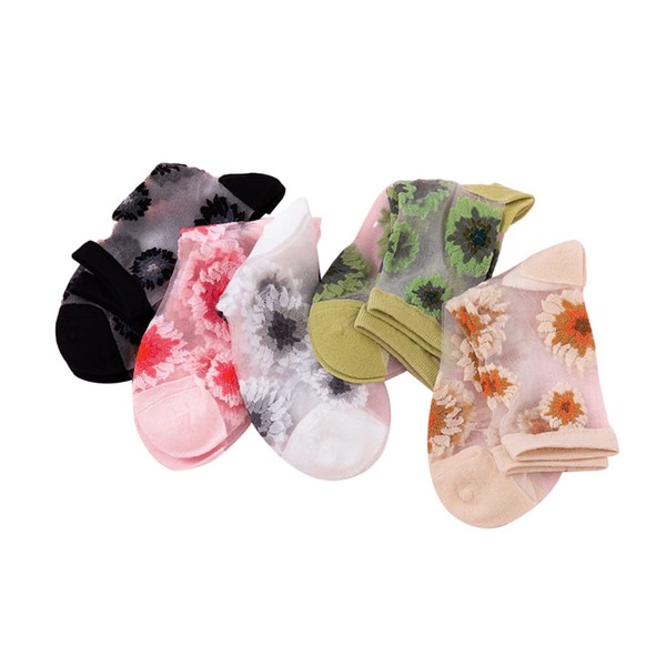 Levemolo 5Pairs Women Sheer Socks Summer Transparent Thin Mesh Lace