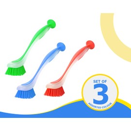 Zuvo Plastic Long Handled Scrubbing Suction Cup, Durable Bristles,Dish Washing Brush.Washing Up Kitchen Brush, Assorted Colour, 5 X 21 X 5 cm-Pack of 3