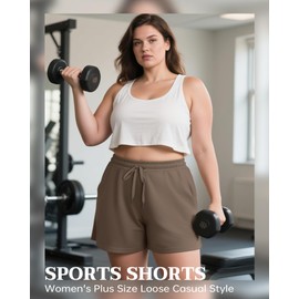 Evervibe 3 Pack Women's Plus Size Sweat Shorts Drawstring Elastic Waist Athletic Lounge Shorts with Pocket(Black, Coffee, Light Gray,4X-Large)