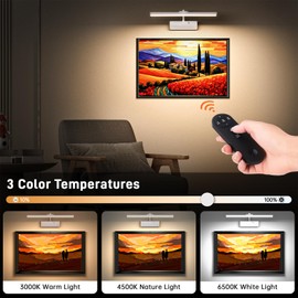 Racokky Picture Light, 15.35inch Wireless Rechargeable 5400mAh Battery Wall Light for Paintings, Picture Lights with Remote, 3 Color Modes and Dimmable Lights for Display, Gallery, Artwork(White)