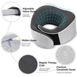 TALLGO Travel Pillow, Best Memory Foam Neck Pillow Head Support Soft Pillow for Sleeping Rest, Airplane Car & Home Use (1Grey)