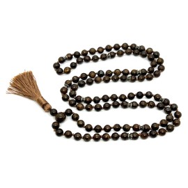 Certified Energized Mala Beads Necklace with COA - Chakra Mala - Japa Mala - 8mm 108 Buddhist Prayer Beads - Meditation Mala - Tassel Necklace – Zodiac/Sun Sign stones (Bronzite)