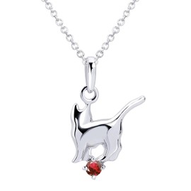 Sears Angel Cat Silver Necklace, Birthstone s-171, Silver, January Garnet