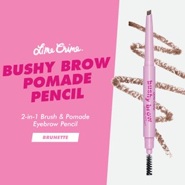 Lime Crime Bushy Brow Pomade Pencil, Brunette (Neutral Medium Brown) - 2-in-1 Brush & Pomade Pencil Gives Eyebrows Volume & Texture - Long-Lasting, Defining & Smudge-Proof - Vegan, Cruelty-Free