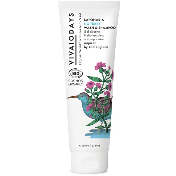 VIVAIODAYS Organic Saponaria No-Tears Wash & Shampoo, Mild, Gentle and Soap Free (5.1 fl.oz. | 150 ml)