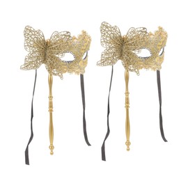 FUNOMOCYA Antique Style Masquerade Masks Stick-attached Ideal for Couples' Events