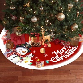 RABUSOFA Christmas Tree Skirt 36 Inch Snowman Merry Christmas Decorations Indoor Soft Plush Mat Farmhouse Xmas Decor Tree Skirts Holiday Winter Party Gifts for Home Red(01-36)
