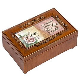 Cottage Garden Mom Having You as Mother Priceless Woodgrain Embossed Jewelry Music Box Plays Amazing Grace