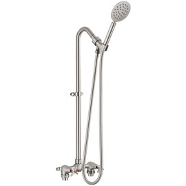 Aolemi Outdoor Shower Kit Fixtures Faucet System 2-Handle Exposed Shower with Brass Mix Valve 6" Center with HandheldShower Brushed Nickel