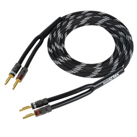 InnoStar 14 AWG Speaker Wire Cable (25 Feet), Premium Heavy Duty Braided Speaker Cable with Dual Gold Plated Banana Plug Tips - 99.99% Oxygen-Free Copper, in-Wall CL2 - Black, 25ft