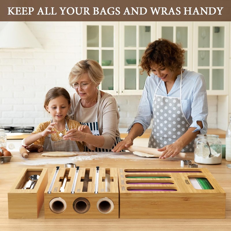 NIKUY 9 IN 1 Bamboo Foil and Plastic Wrap Organizer