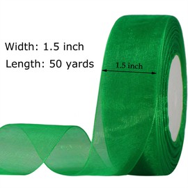 OZXCHIXU Shimmer Sheer Organza Ribbon, 1-1/2 inch x Continuous 50 Yard Green Chiffon Fabric Ribbon for Gift Wrapping, Bouquet Wrapping,Wedding Decoration,Christmas Tree, Crafts, Bows.