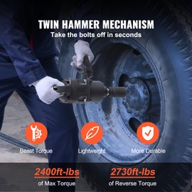 Happybuy 1 Inch Air Impact Wrench, 2730 ft-lbs Reverse Torque Output, Lightweight 1" Pneumatic Impact Gun with 2 Handles for Heavy Duty Repairs and Maintenance