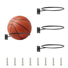 Zfseyuh Ball Wall Mount 3 Pieces Ball Holder Basketball Holder Black Football Holder Ball Stand for Basketball Volleyball Rugby Ball Football Universal
