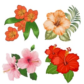 GORGECRAFT 4Pcs Hibiscus Window Clings 16cm Removable Hawaii Stickers Hibiscus Flower Decals Waterproof Film Spring Bedroom Bathroom Decals for Prevent Birds Dogs Pets Strikes Home Decor