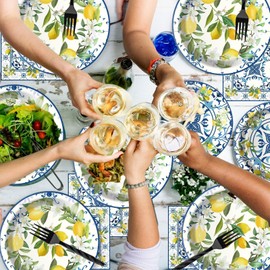 EggSun Amalfi Coast Plates and Napkins for Birthday Party Decorations Kit, Capri Lemon Tableware Supplies for Lemon Theme Party Summer Party Decorations Favors Decor Service 24 Guests